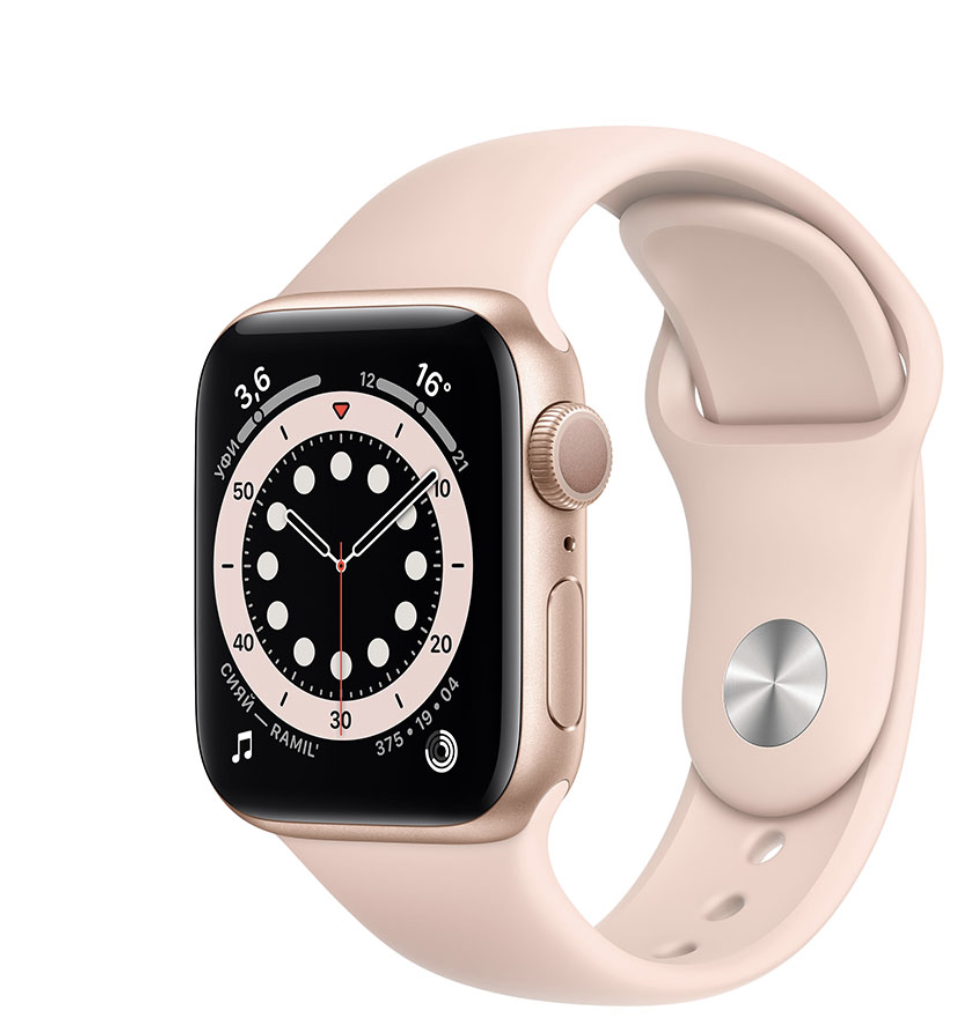 Часы Apple Watch Series 6 GPS 44mm Aluminum Case with Sport Band Gold /  Pink Sand (Золотистый / Розовый песок) — Это Сервисный Центр